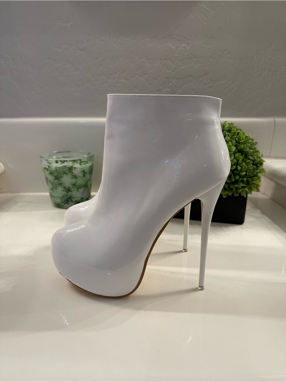White Patent Stiletto Platform Ankle Boots